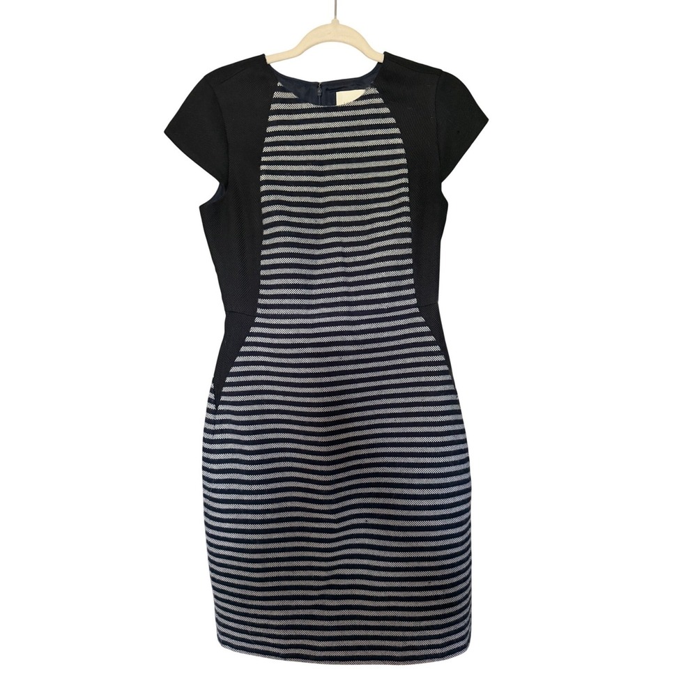 J.Crew Suiting Sheath Dress‎ Navy Blue White Striped Colorblock Short Sleeve 2